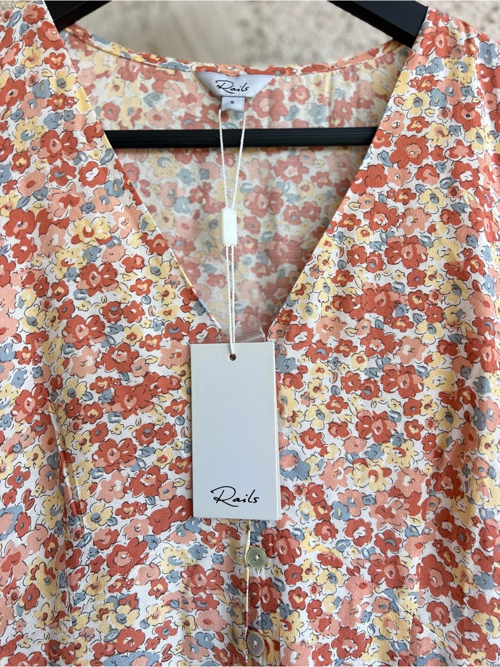 Rails Helena Multi flowers Coral and Cream Floral V-Neck Mini Dress - Picture 3 of 5